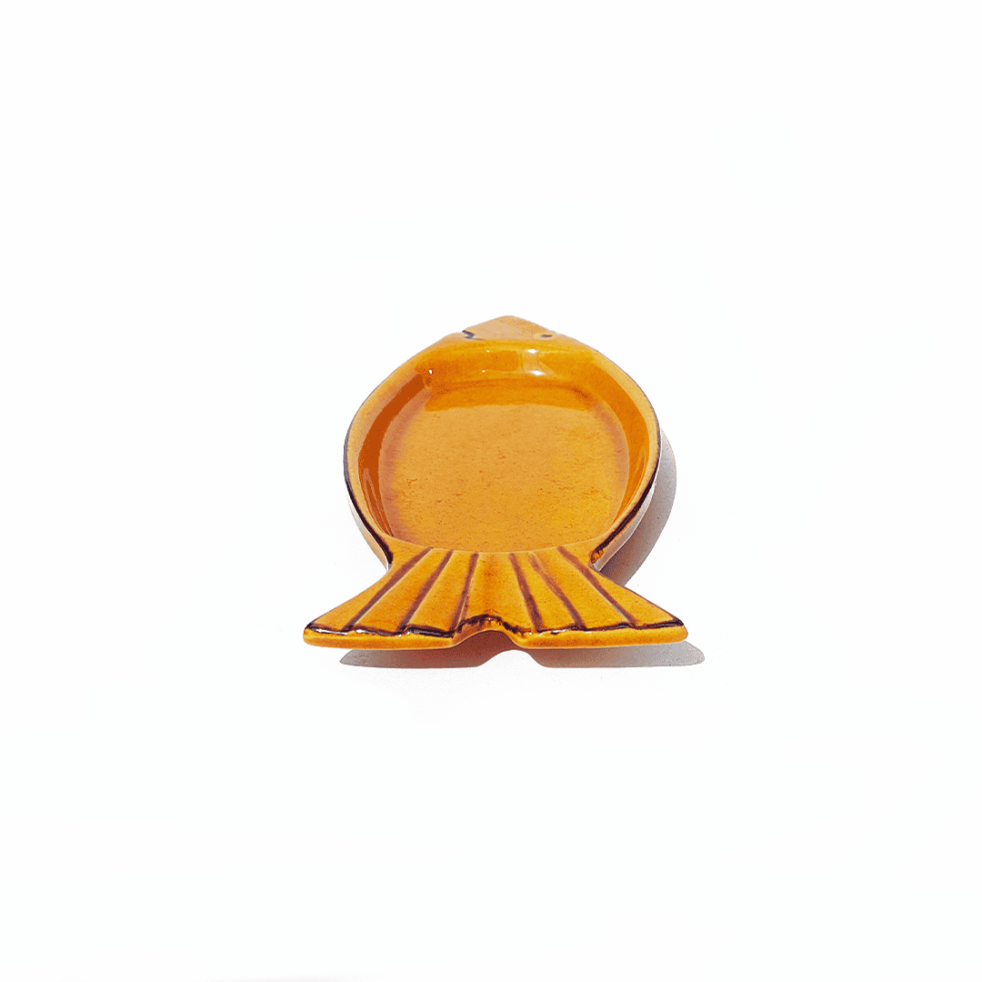 Bol vintage en verre en forme de poisson ocre jaune