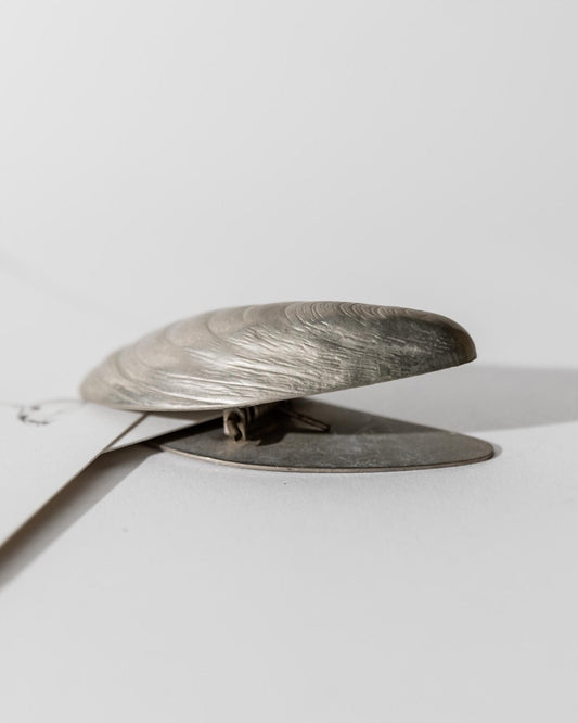 Vintage Papierklammer Muschelform aus Silber, um 1900