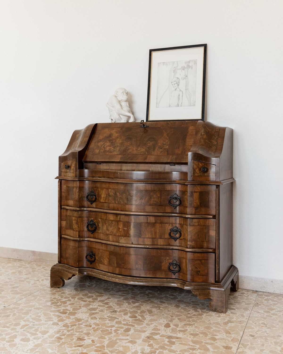 Vintage Sekretär Venezianisch aus Nussbaumholz, ca. 1900