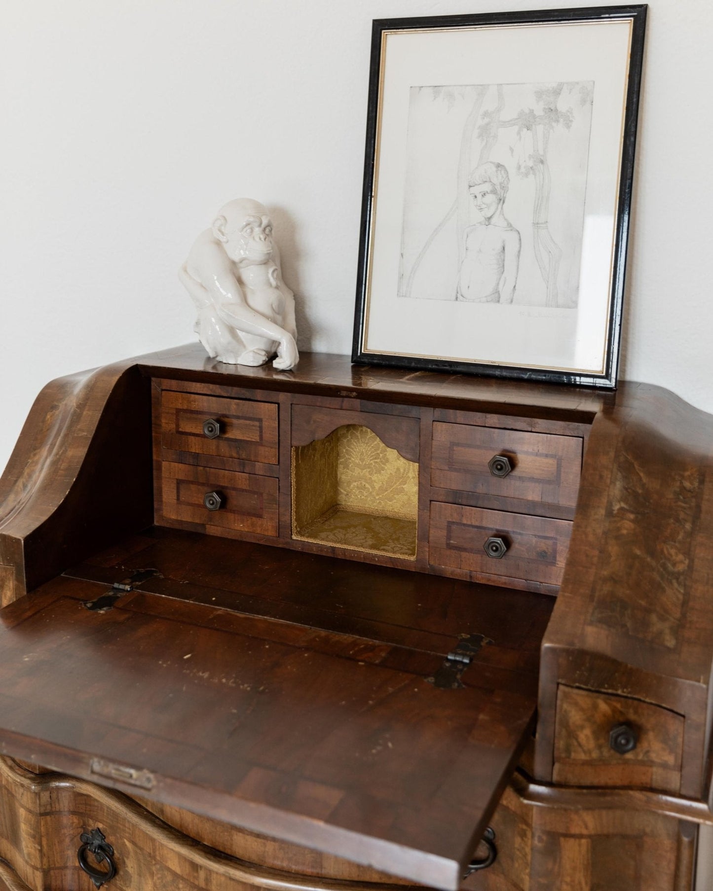 Vintage Sekretär Venezianisch aus Nussbaumholz, ca. 1900