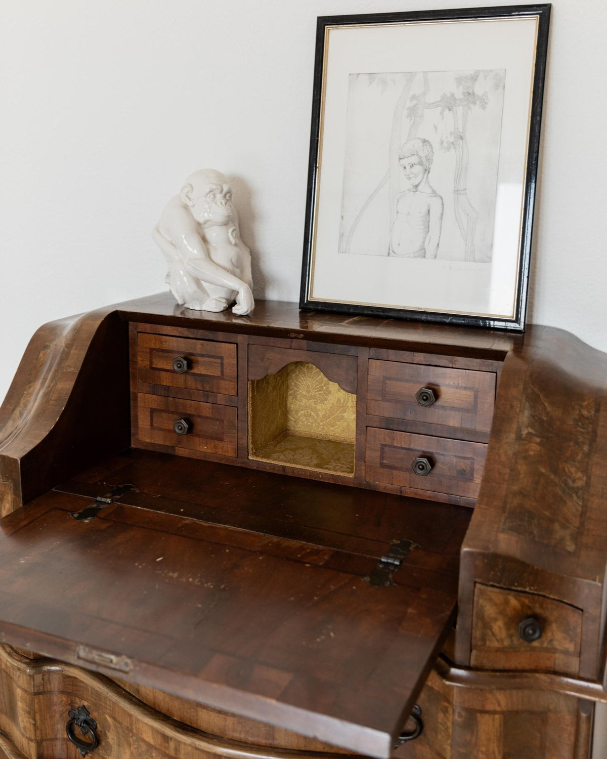 Vintage Sekretär Venezianisch aus Nussbaumholz, ca. 1900