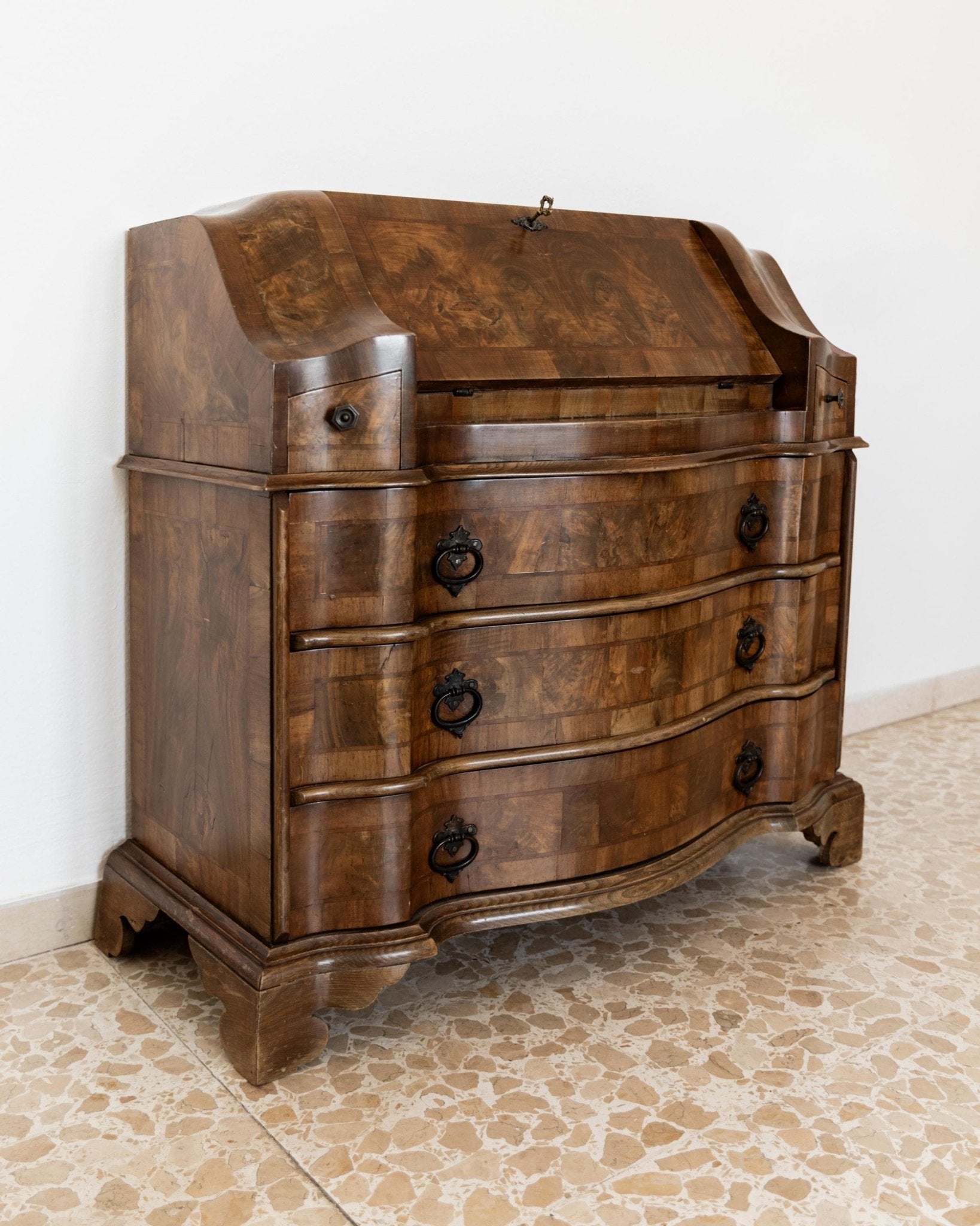Vintage Sekretär Venezianisch aus Nussbaumholz, ca. 1900