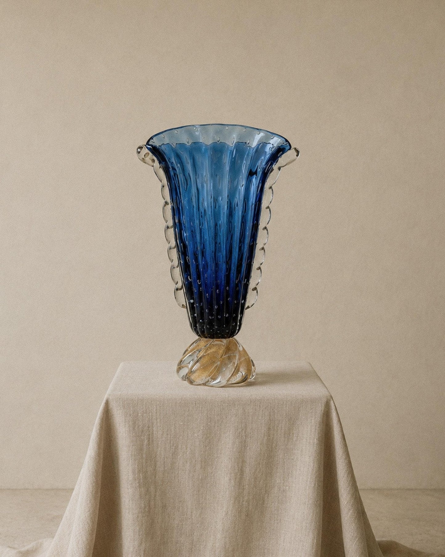 Vintage Murano Glasvase von Barovier, Royalblau mit Gold