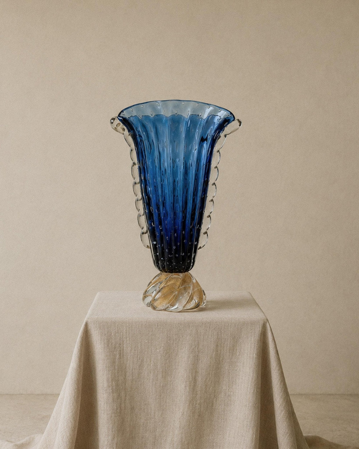 Vintage Murano Glasvase von Barovier, Royalblau mit Gold