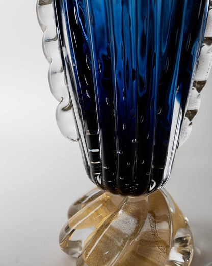 Vintage Murano Glasvase von Barovier, Royalblau mit Gold