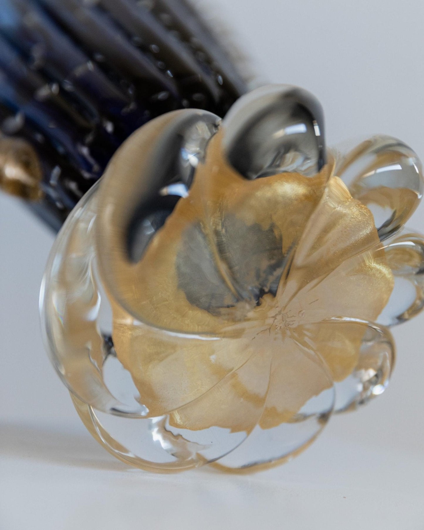 Vintage Murano Glasvase von Barovier, Royalblau mit Gold