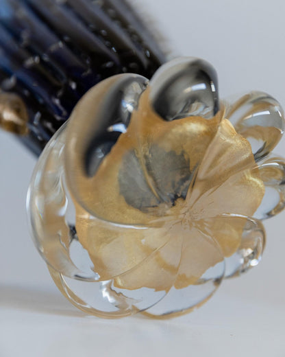 Vintage Murano Glasvase von Barovier, Royalblau mit Gold