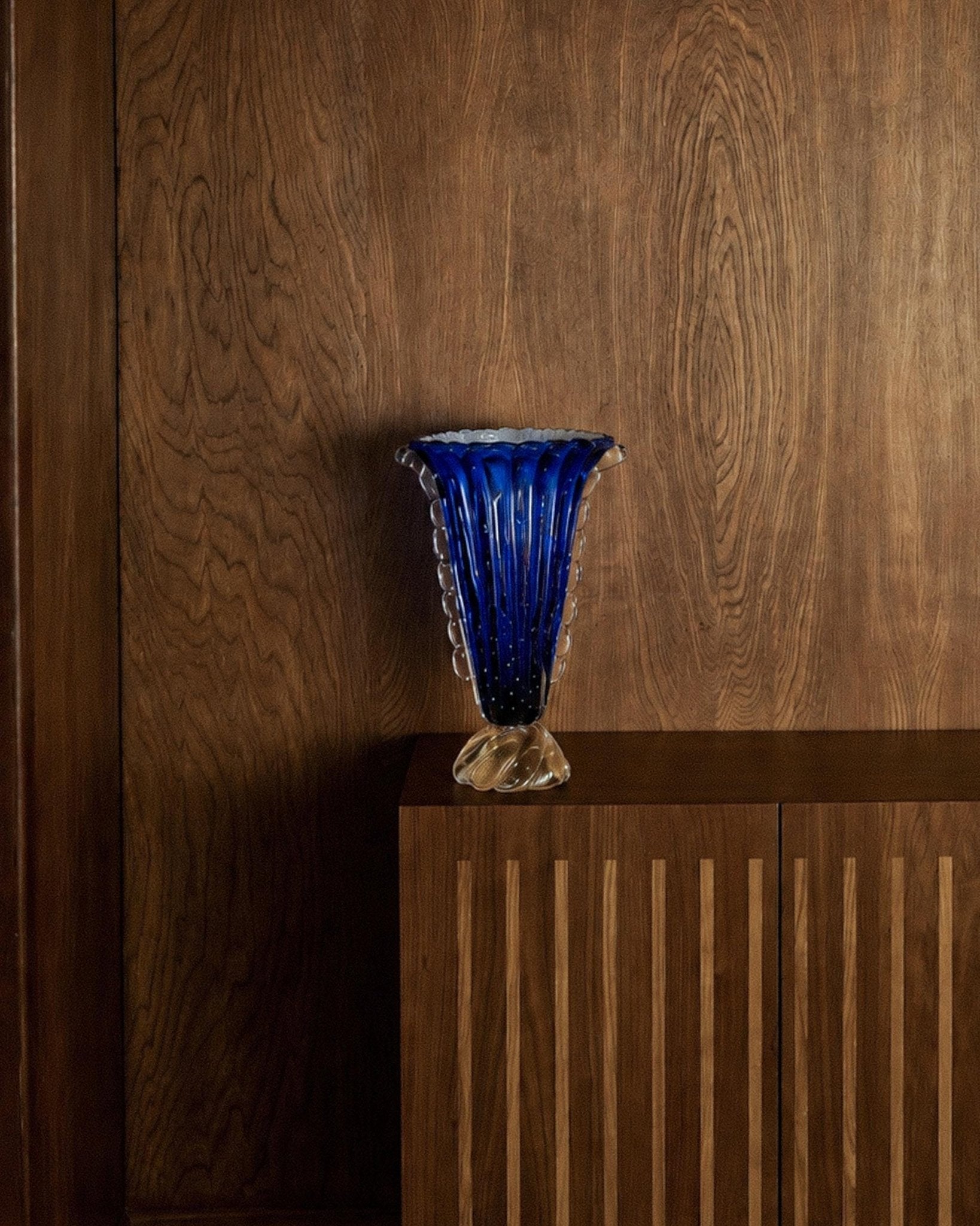 Vintage Murano Glasvase von Barovier, Royalblau mit Gold