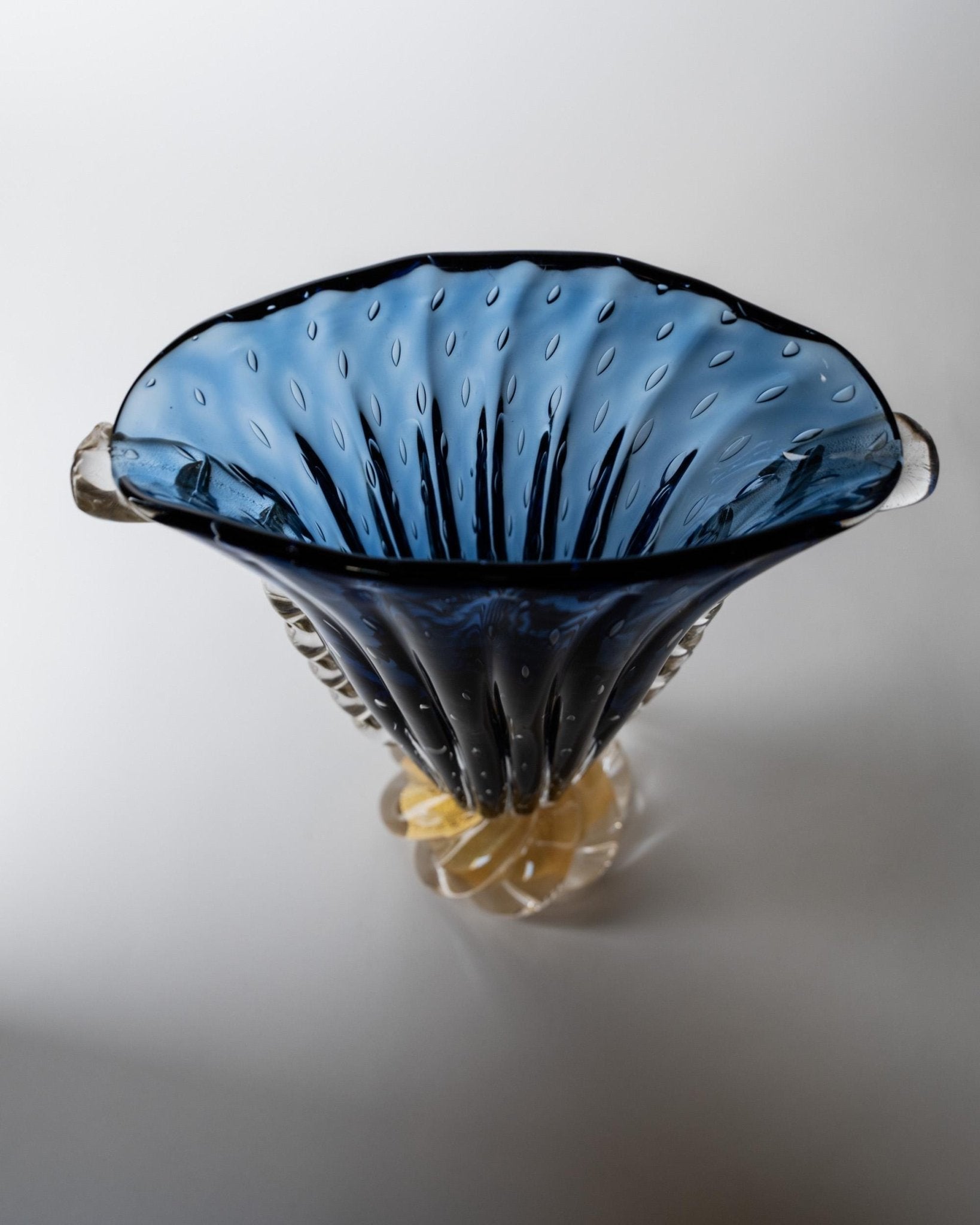 Vintage Murano Glasvase von Barovier, Royalblau mit Gold