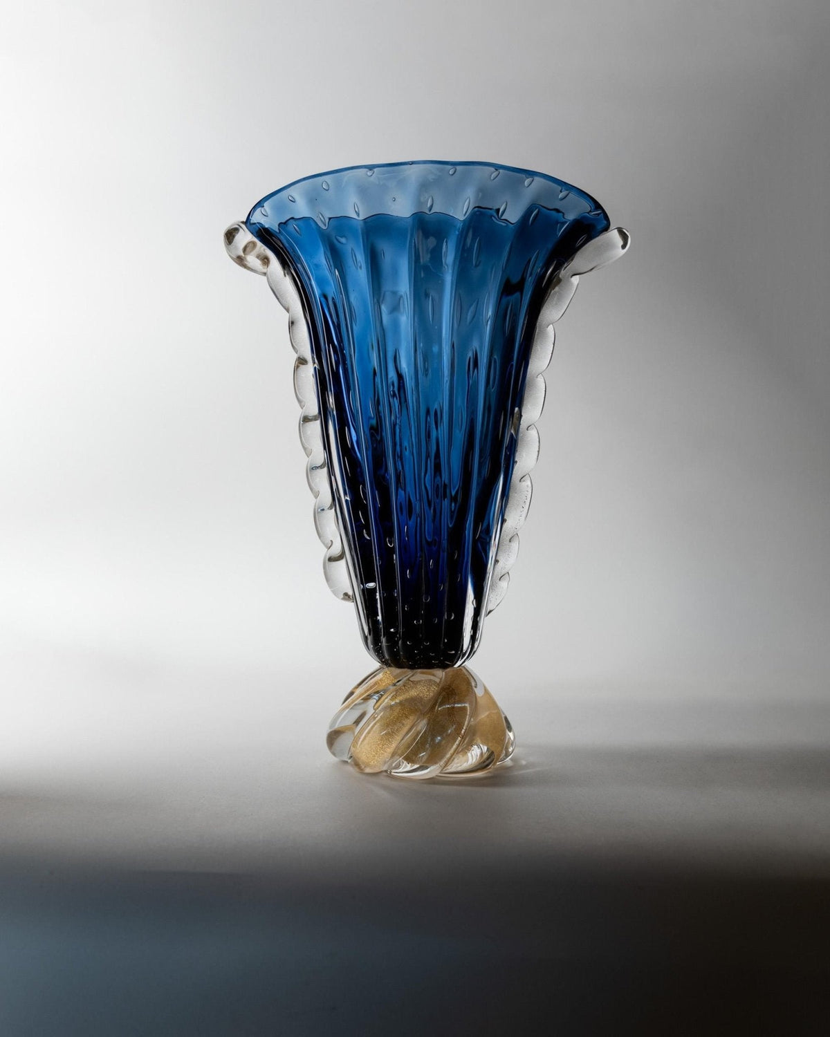 Vintage Murano Glasvase von Barovier, Royalblau mit Gold