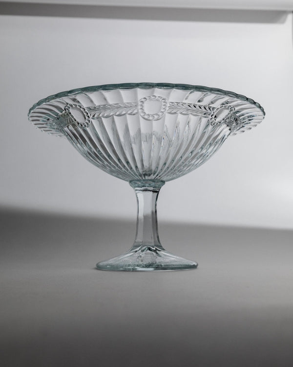 Vintage Kompottschale Pressed Glass mit Medaillonrelief von Olivia Zabkowice Glass