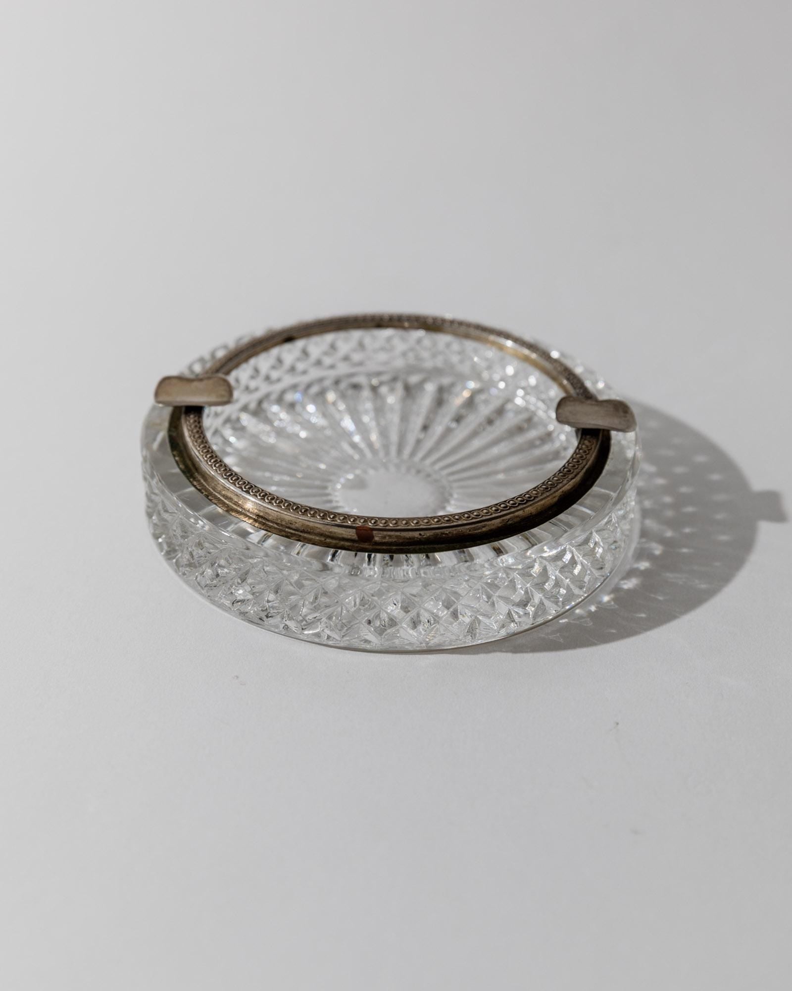 Vintage Aschenbecher Kristallglas rund mit versilbertem Rand