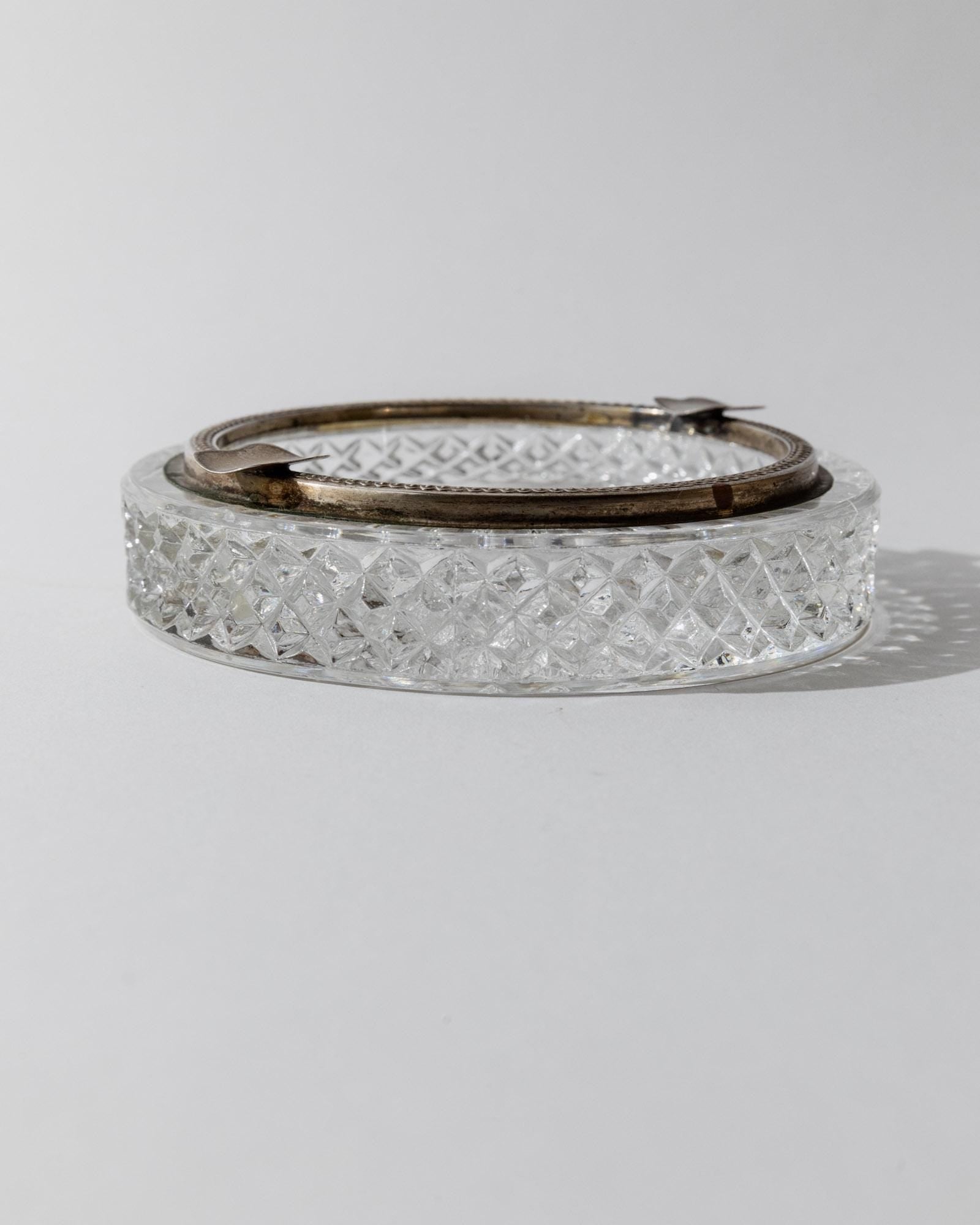 Vintage Aschenbecher Kristallglas rund mit versilbertem Rand