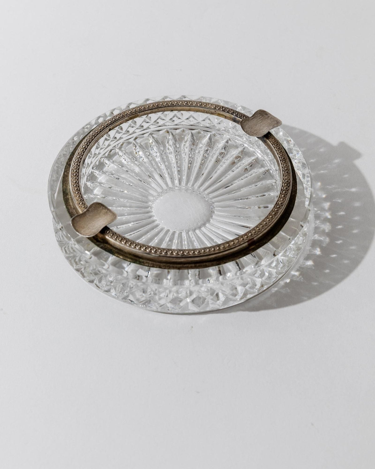 Vintage Aschenbecher Kristallglas rund mit versilbertem Rand