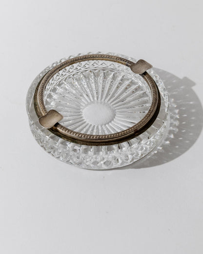 Vintage Aschenbecher Kristallglas rund mit versilbertem Rand