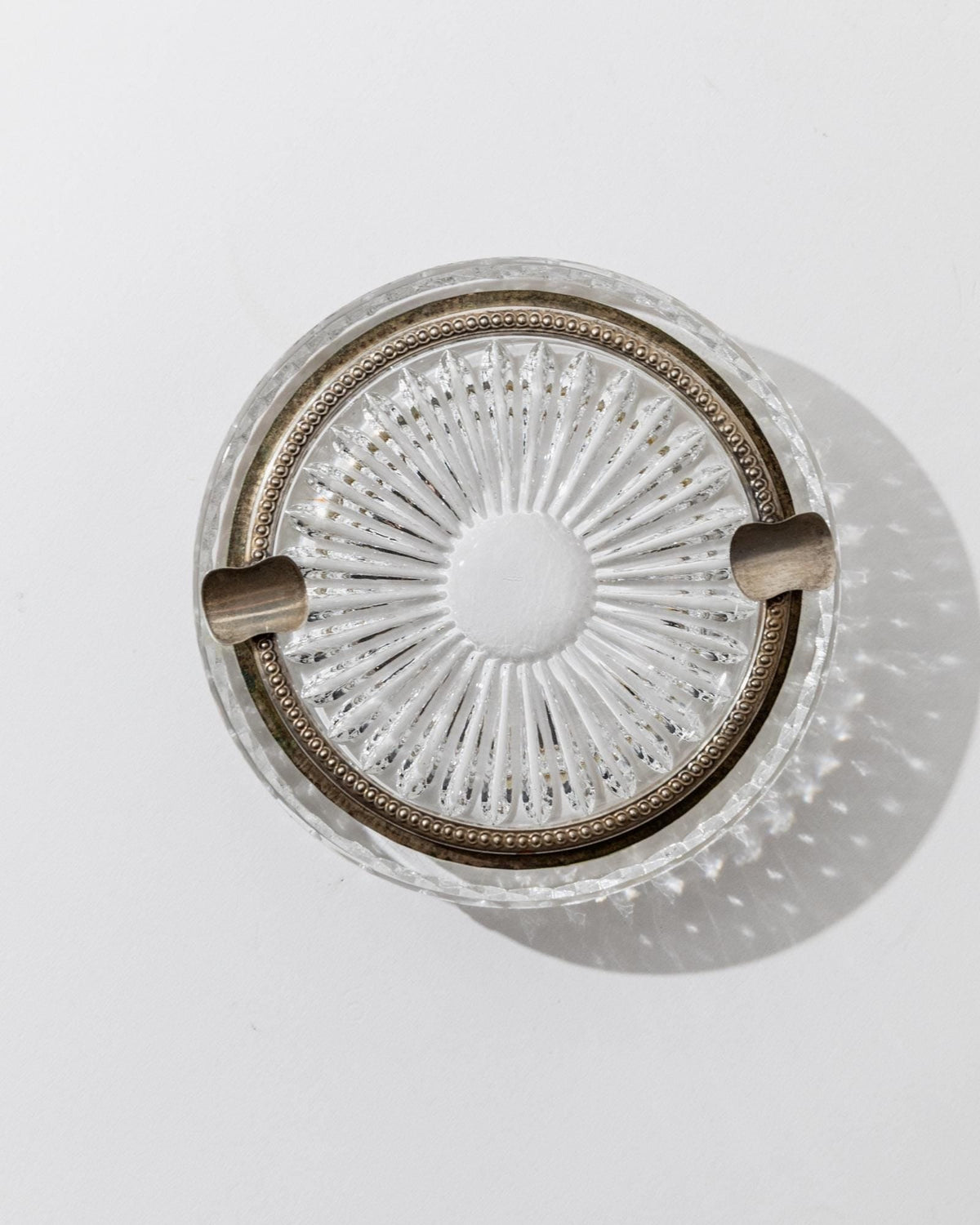 Vintage Aschenbecher Kristallglas rund mit versilbertem Rand
