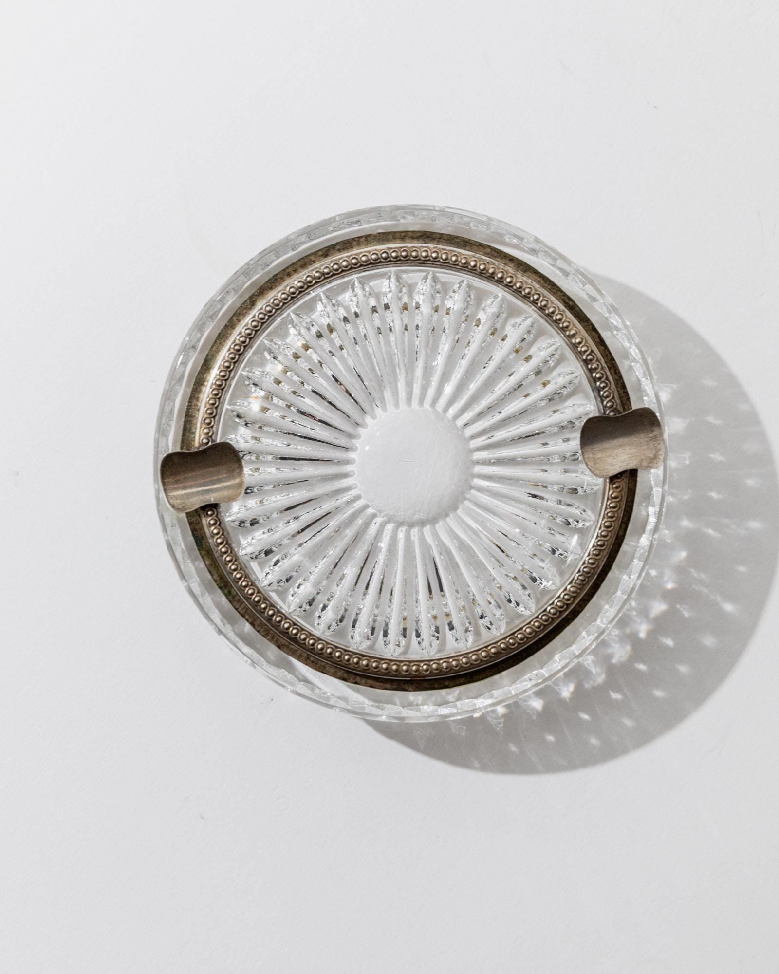 Vintage Aschenbecher Kristallglas rund mit versilbertem Rand