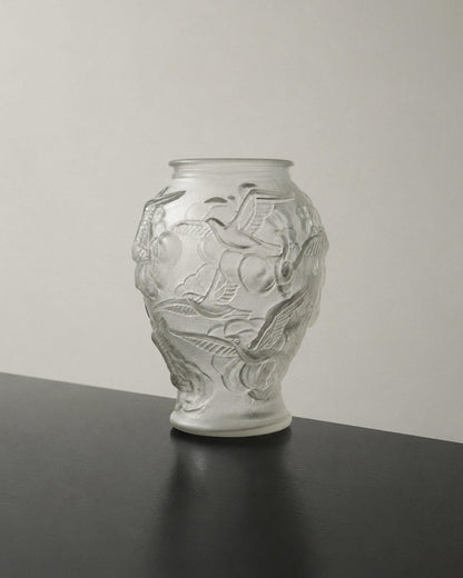 Vintage Art Deco Vase mit Schwalben-Relief von Josef Inwald