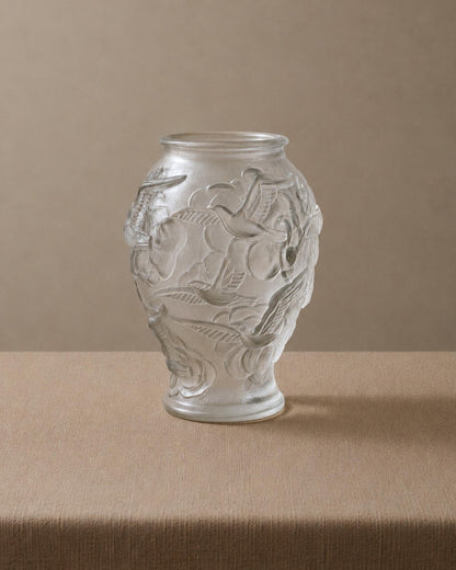 Vintage Art Deco Vase mit Schwalben-Relief von Josef Inwald