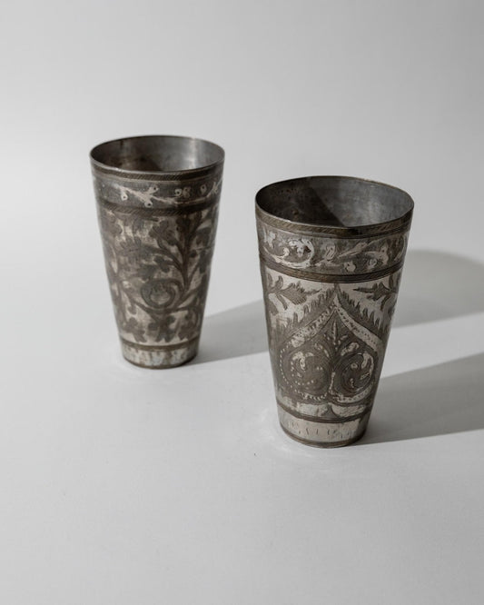 Set von 2 Vintage Trinkbecher aus Messing, versilbert, Art Deco