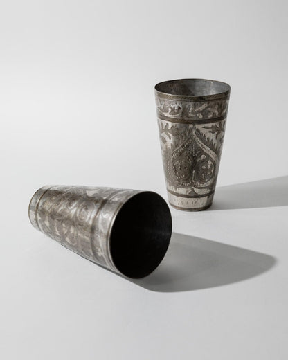 Set von 2 Vintage Trinkbecher aus Messing, versilbert, Art Deco