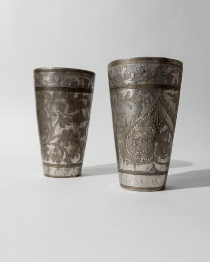 Set von 2 Vintage Trinkbecher aus Messing, versilbert, Art Deco