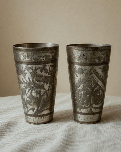 Set von 2 Vintage Trinkbecher aus Messing, versilbert, Art Deco