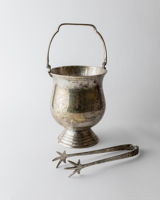 Vintage Eiskübel aus versilbertem Messing mit Zange