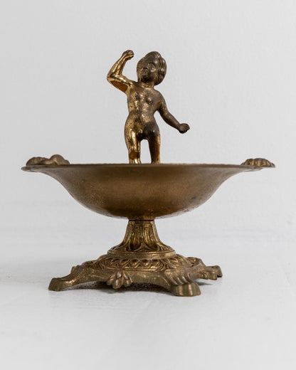 Vintage Messing Aschenbecher mit Knabenfigur auf Sockel, skulpturales Design, 1940er