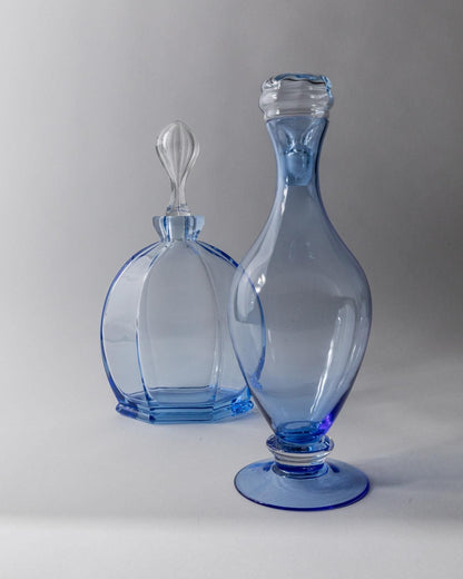 Vintage Dekanter Set von 2 Murano Glas von Murano Italien blaue skulpturale Formen