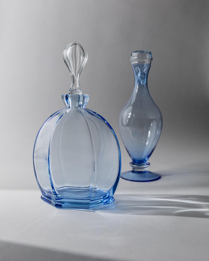 Vintage Dekanter Set von 2 Murano Glas von Murano Italien blaue skulpturale Formen