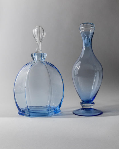 Vintage Dekanter Set von 2 Murano Glas von Murano Italien blaue skulpturale Formen