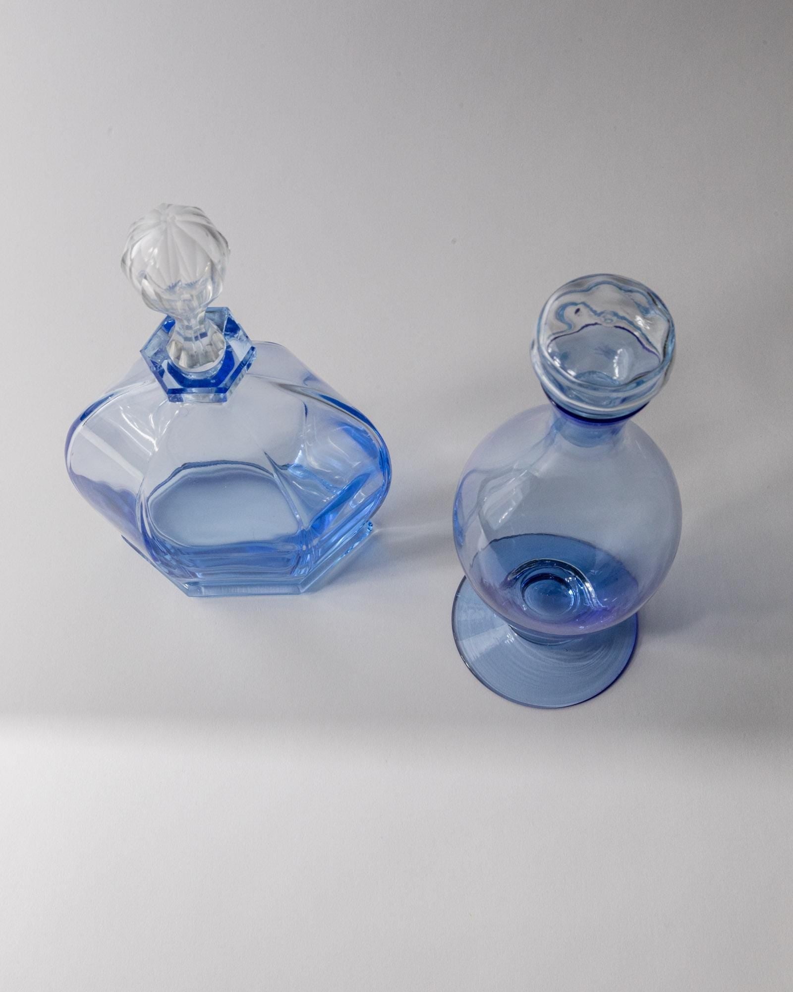 Vintage Dekanter Set von 2 Murano Glas von Murano Italien blaue skulpturale Formen