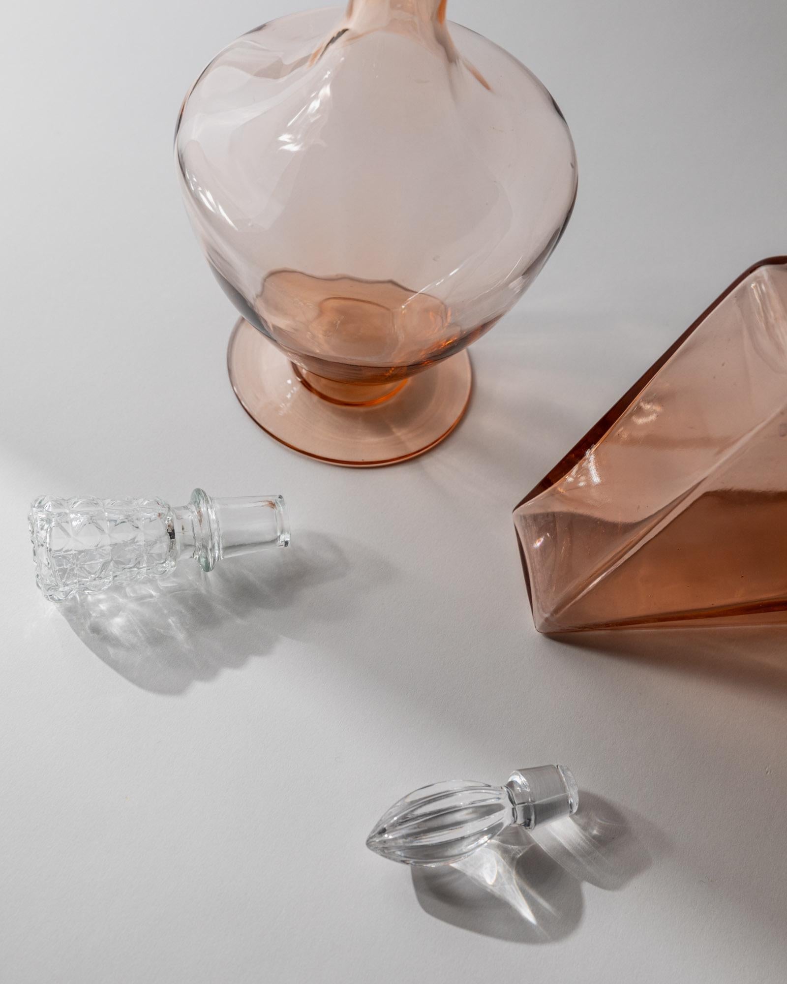 Vintage Dekanter Set von 2 Murano Glas Rosalin verschiedene Formen