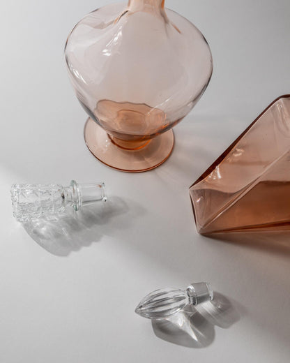 Vintage Dekanter Set von 2 Murano Glas Rosalin verschiedene Formen