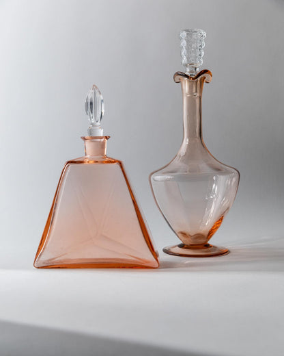 Vintage Dekanter Set von 2 Murano Glas Rosalin verschiedene Formen