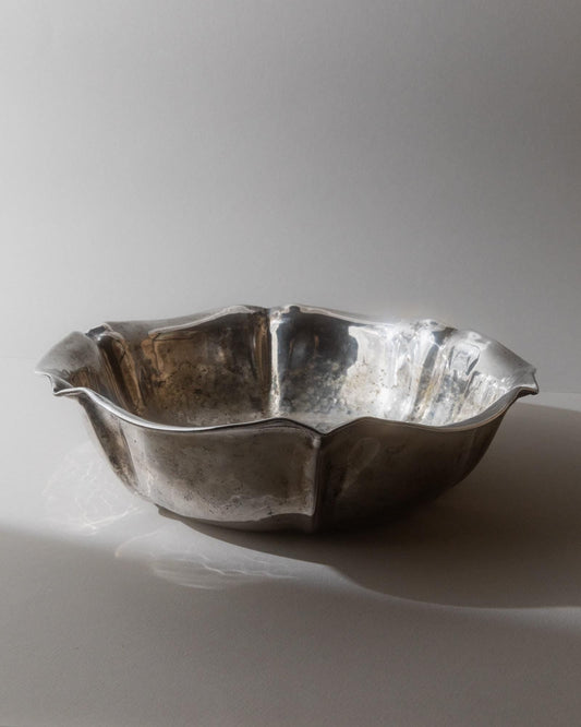 Vintage Obstschale Centerpiece versilbert, gebogene Form, Silberton Dekoration Metall versilbert