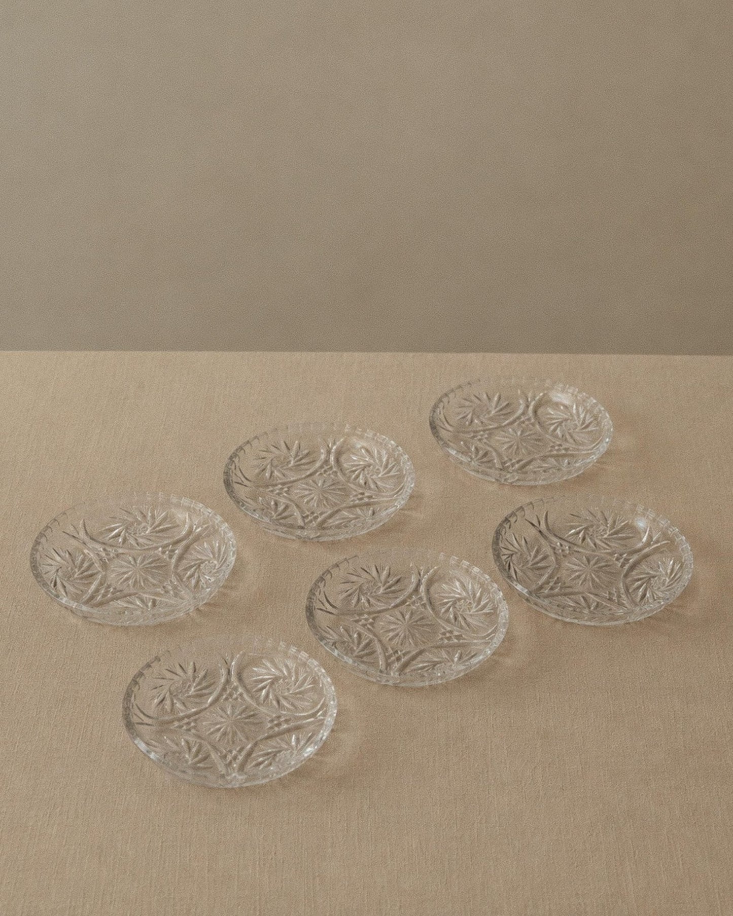 Set von 6 Vintage Kristallteller von Dresdener Crystal