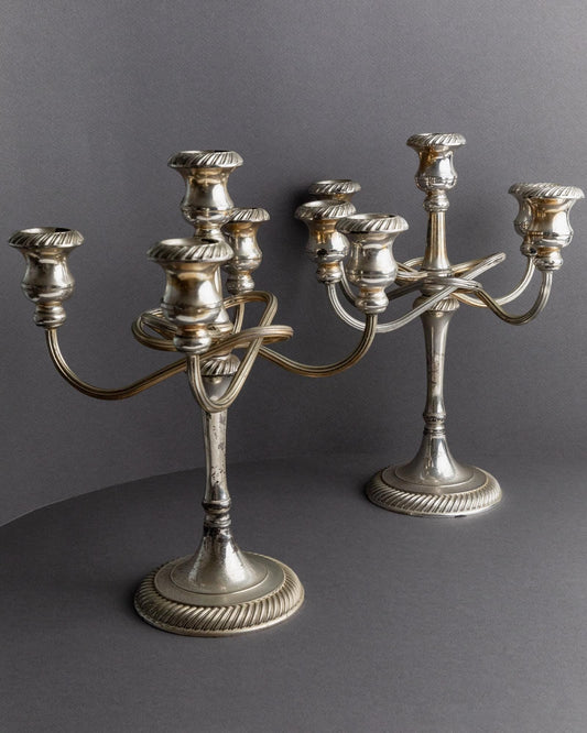 Vintage Kerzenhalter Set von 2 Fünfarm Design versilbert 1950er Statement Tischdeko