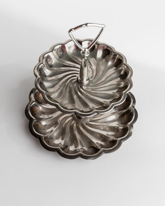 Vintage Étagère dreistufig versilbert von Italien 1950er, klassisch, Retro Tischdeko, Geschenk