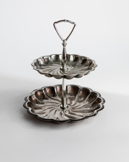 Vintage Étagère dreistufig versilbert von Italien 1950er, klassisch, Retro Tischdeko, Geschenk