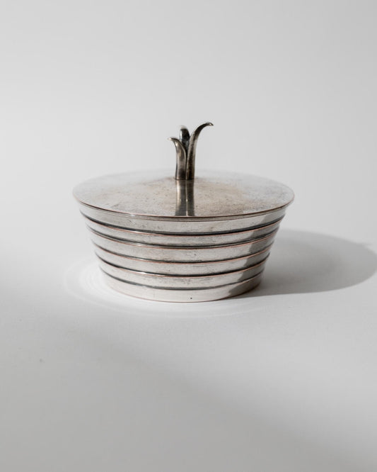 Vintage versilberte Deckelschale mit abstraktem Blattgriff, 1950er