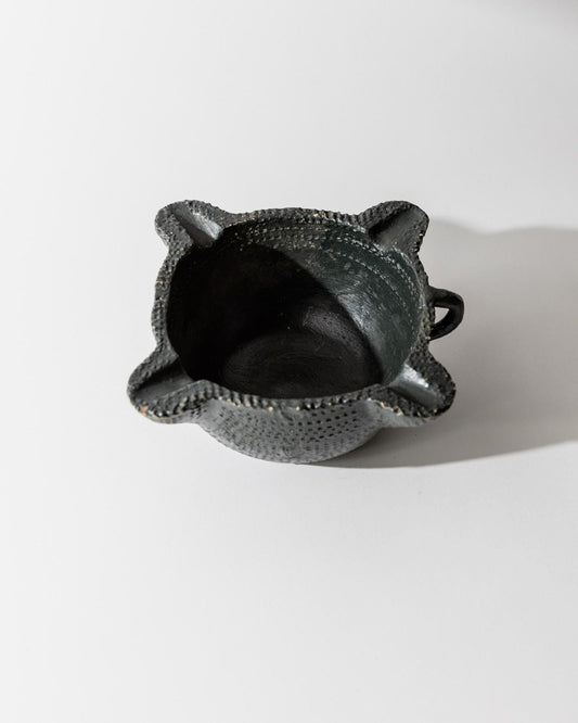 Vintage Keramik-Aschenbecher mit Griff, schwarz, strukturiert, 1960er, Dekoration