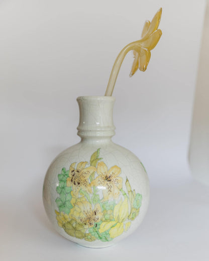 Vintage Vase von Ernestine für Ernestine Grün Gelb Craquelé-Glasur