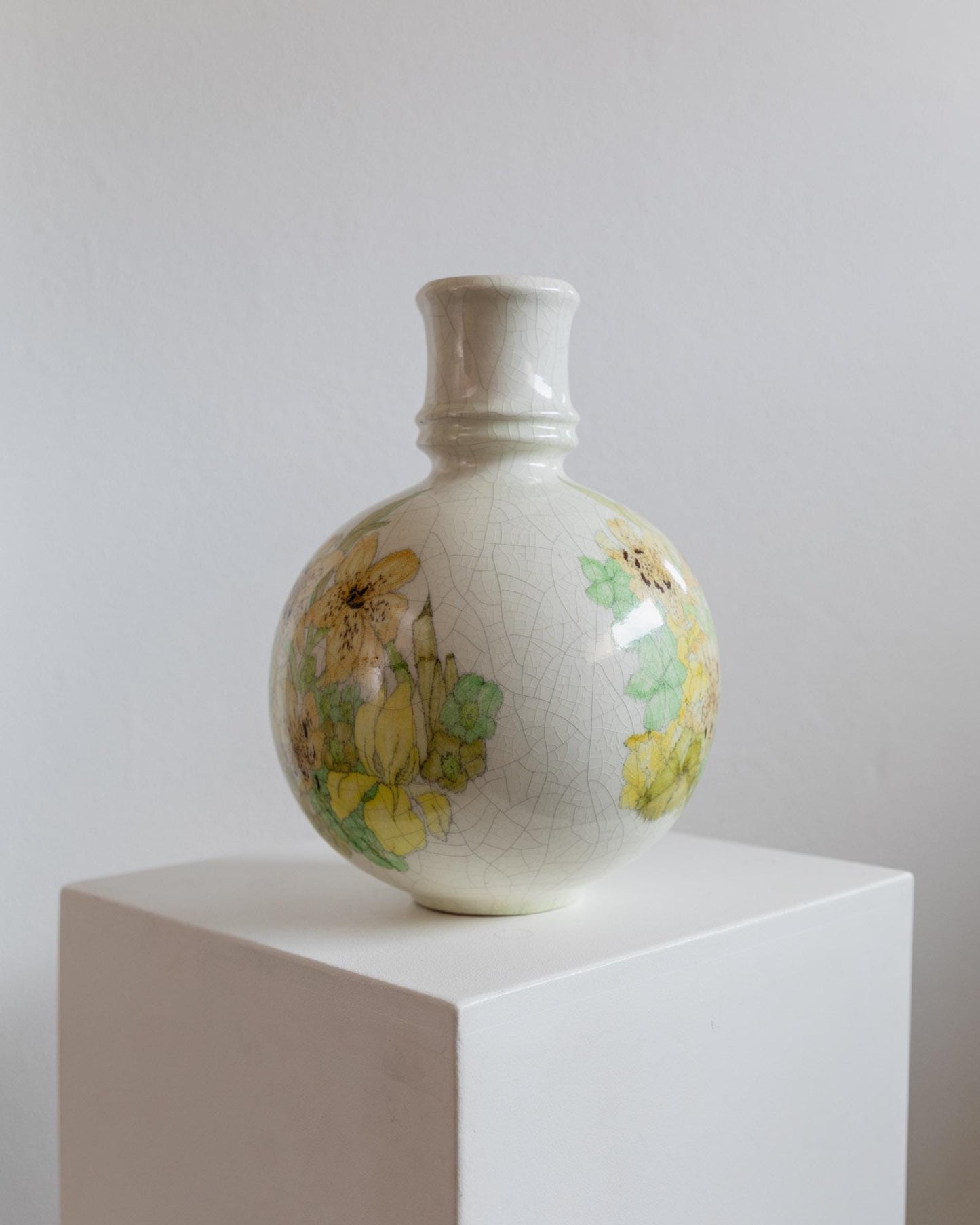Vintage Vase von Ernestine für Ernestine Grün Gelb Craquelé-Glasur