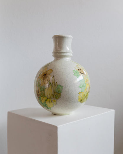 Vintage Vase von Ernestine für Ernestine Grün Gelb Craquelé-Glasur