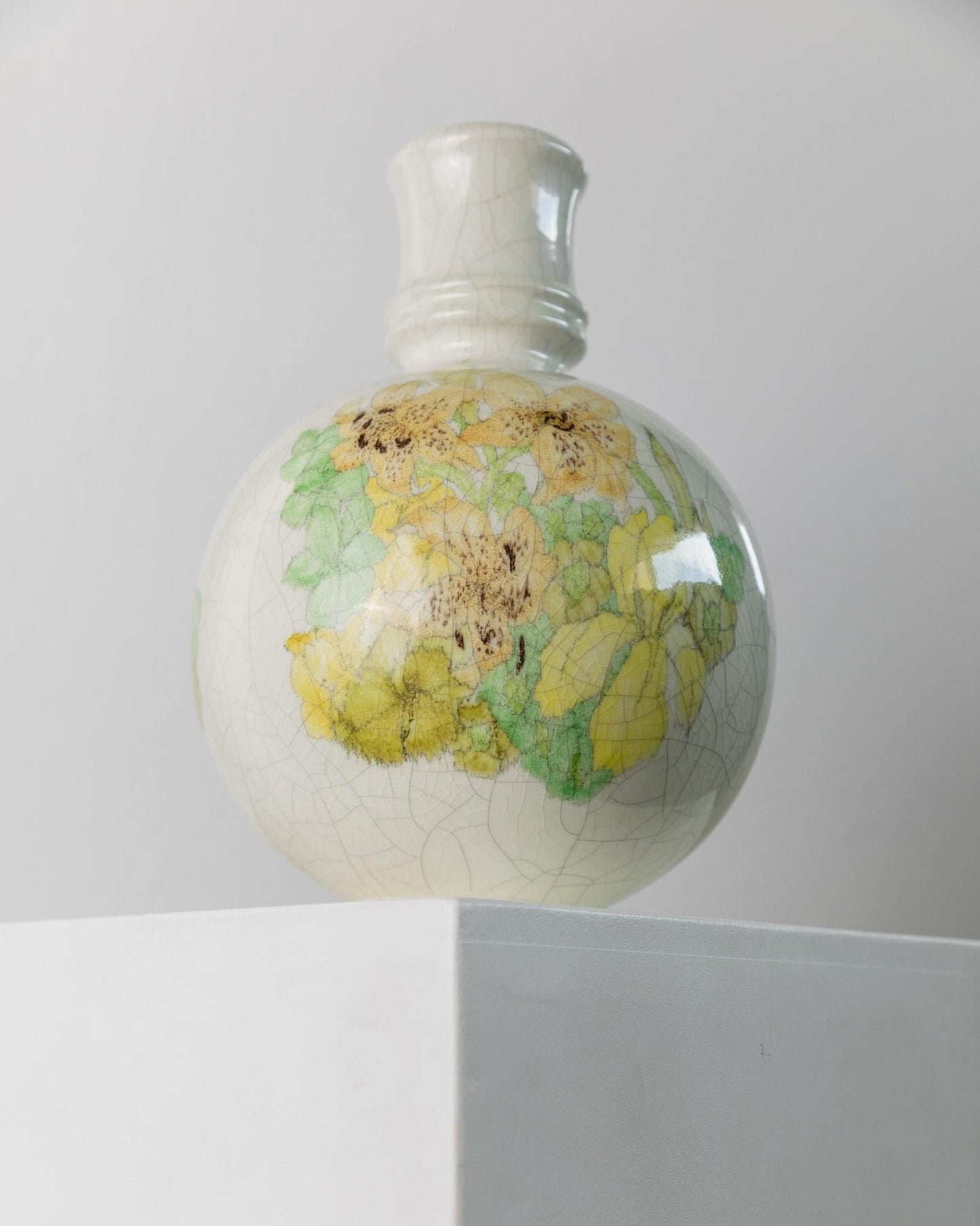 Vintage Vase von Ernestine für Ernestine Grün Gelb Craquelé-Glasur