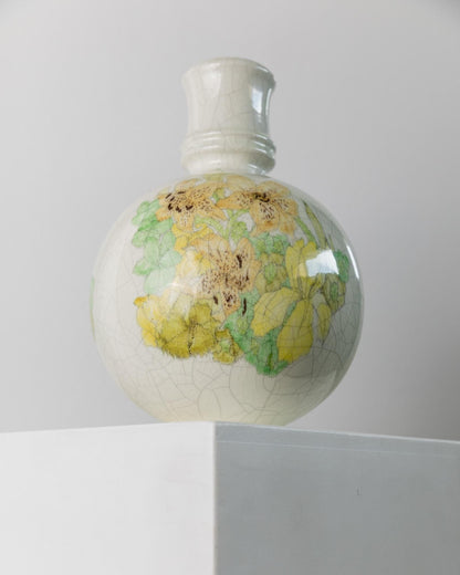 Vintage Vase von Ernestine für Ernestine Grün Gelb Craquelé-Glasur