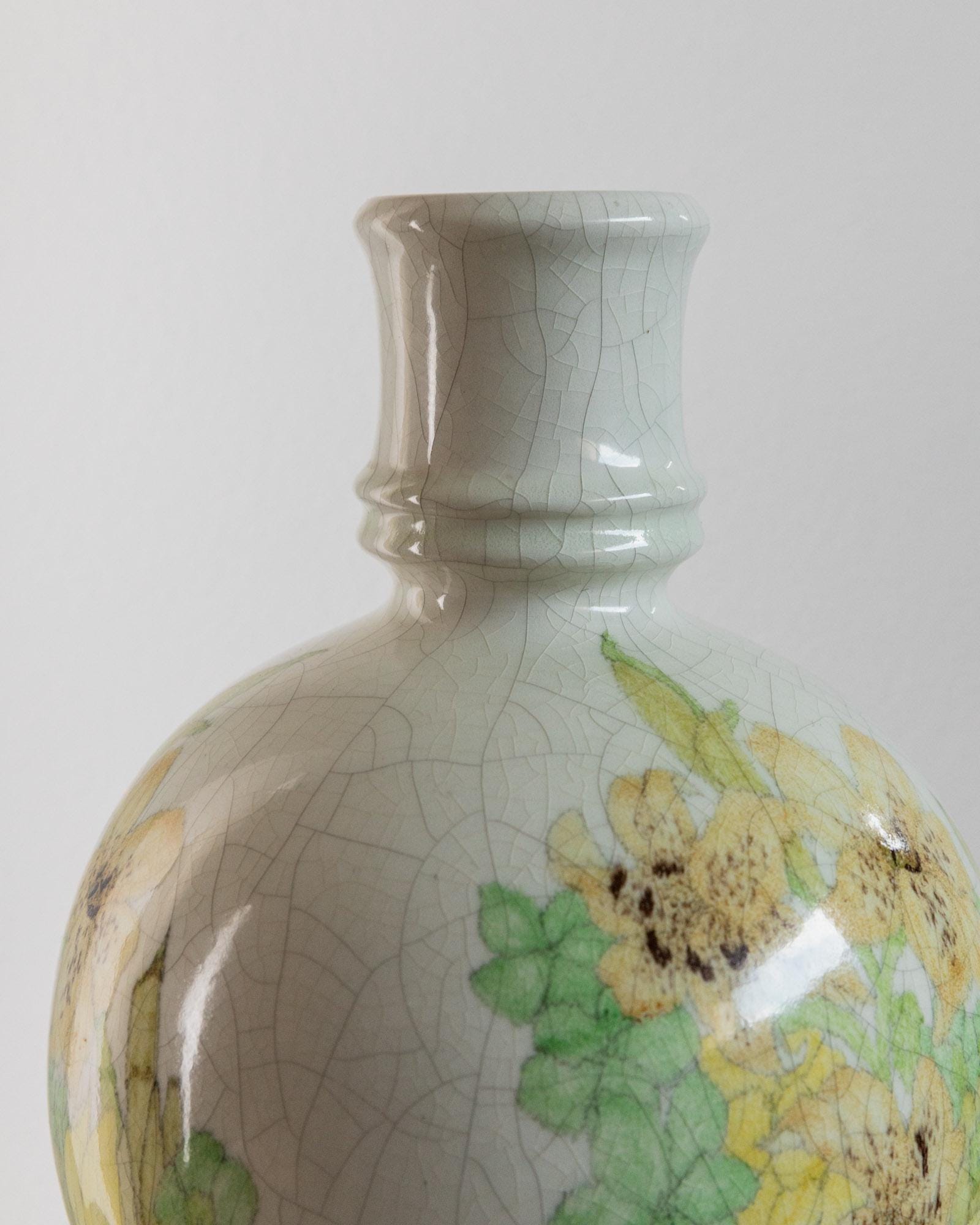 Vintage Vase von Ernestine für Ernestine Grün Gelb Craquelé-Glasur