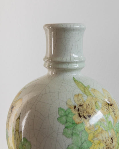 Vintage Vase von Ernestine für Ernestine Grün Gelb Craquelé-Glasur